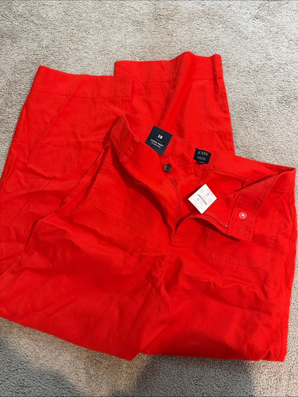 J. Crew Women’s Bright Red Chino Pants - Lizzie Pant Linen Blend